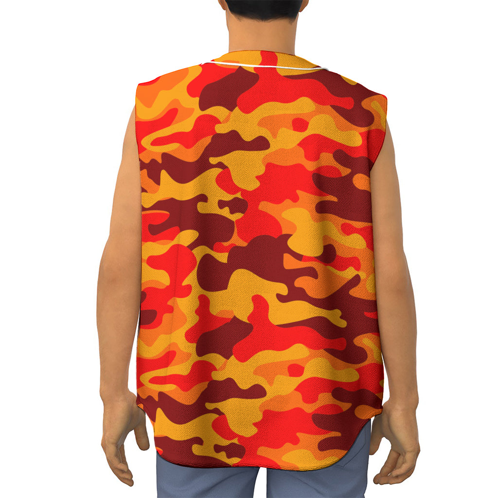 Orange Camouflage Print Sleeveless Baseball Jersey