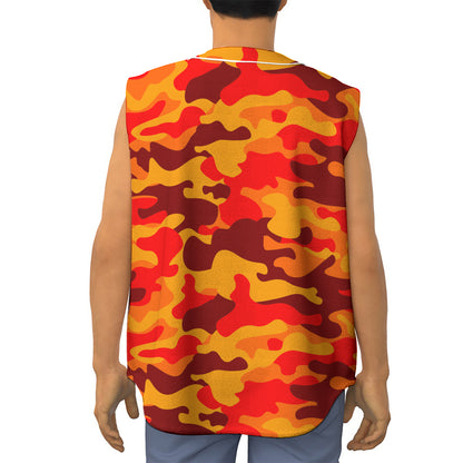 Orange Camouflage Print Sleeveless Baseball Jersey