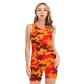 Orange Camouflage Print Sleeveless One Piece Swimsuit