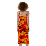 Orange Camouflage Print Slim Fit Midi Cami Dress