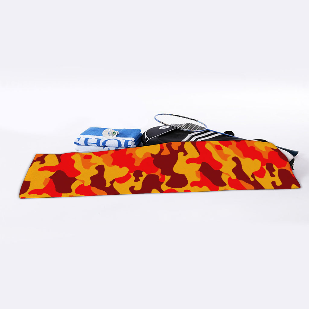 Orange Camouflage Print Sports Towel