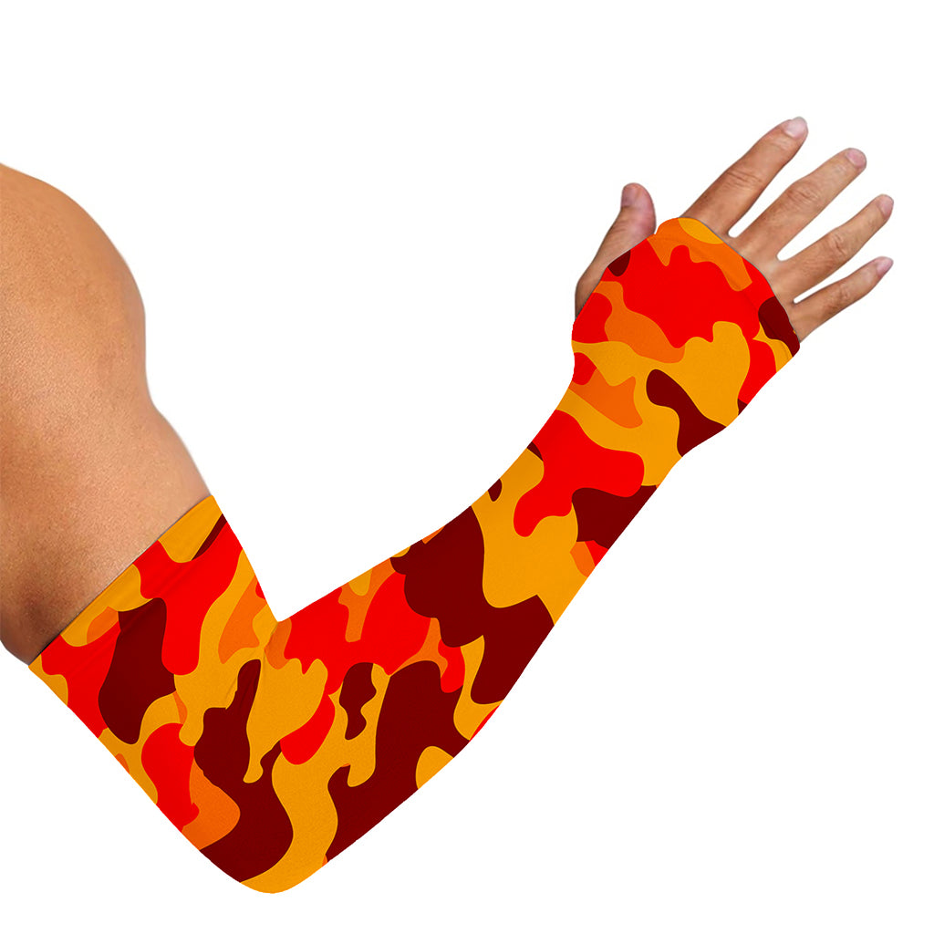 Orange Camouflage Print Sun Protection Arm Sleeves