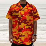 Orange Camouflage Print Textured Short Sleeve Shirt