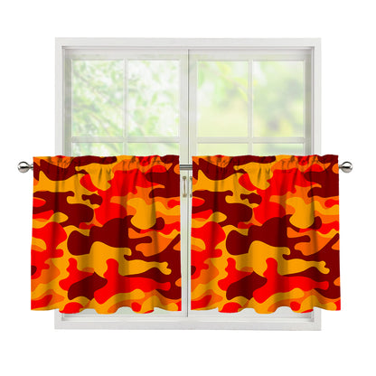 Orange Camouflage Print Tier Curtains