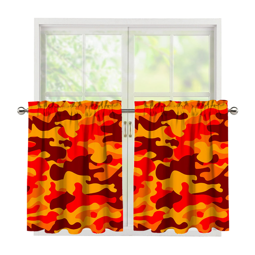 Orange Camouflage Print Tier Curtains