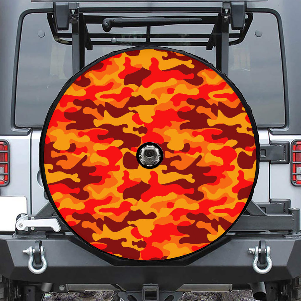 Orange Camouflage Print Tire Cover With Camera Hole