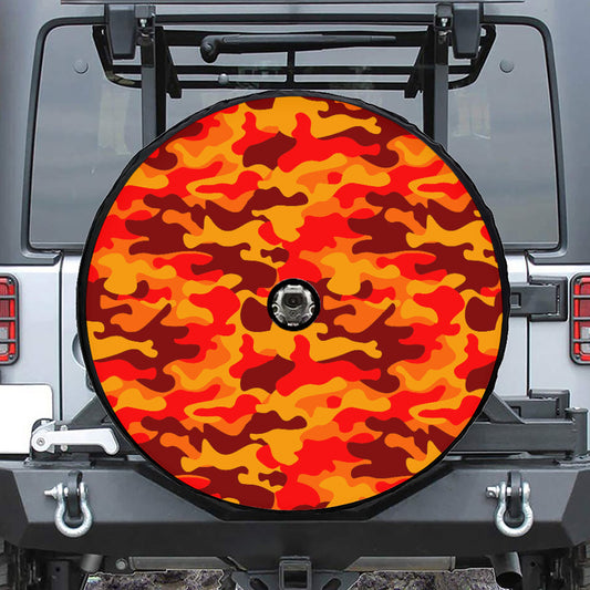 Orange Camouflage Print Tire Cover With Camera Hole