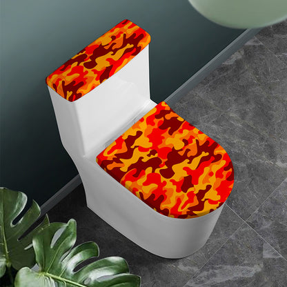Orange Camouflage Print Toilet Lid And Tank Cover Set