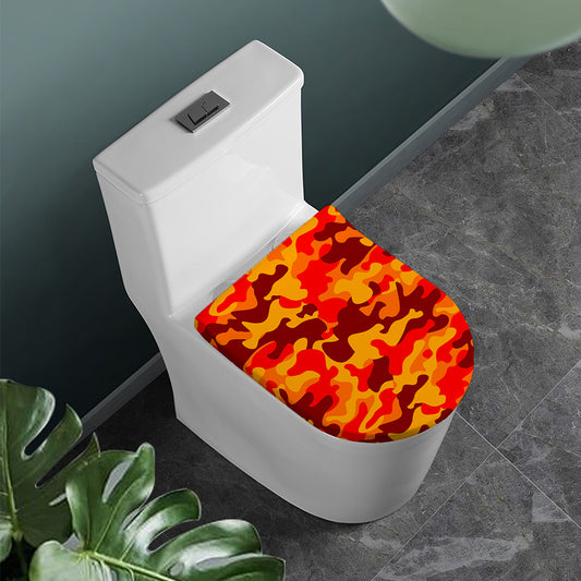 Orange Camouflage Print Toilet Lid Cover
