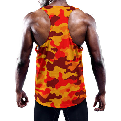 Orange Camouflage Print Training Tank Top