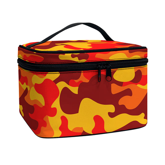 Orange Camouflage Print Travel Makeup Bag