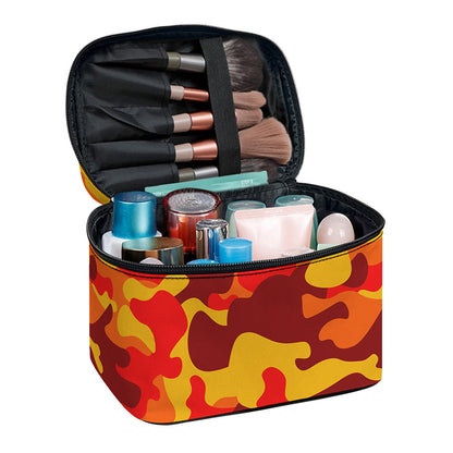 Orange Camouflage Print Travel Makeup Bag