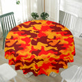 Orange Camouflage Print Waterproof Round Tablecloth