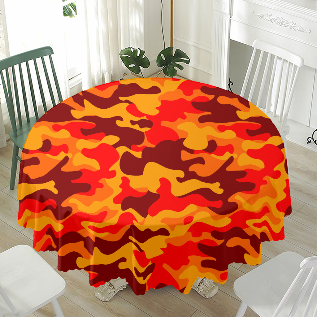 Orange Camouflage Print Waterproof Round Tablecloth