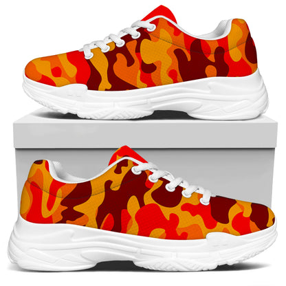 Orange Camouflage Print White Chunky Shoes