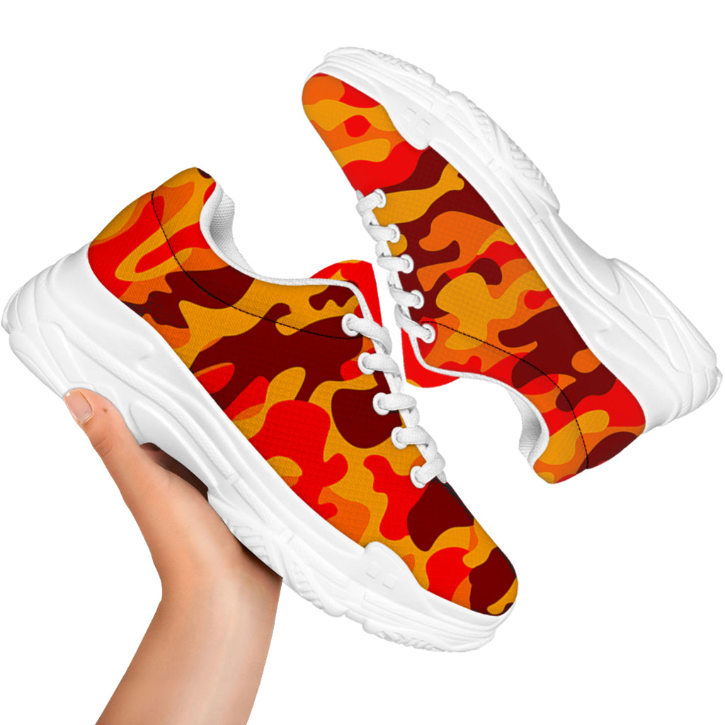 Orange Camouflage Print White Chunky Shoes