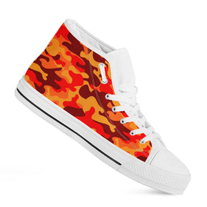 Orange Camouflage Print White High Top Sneakers