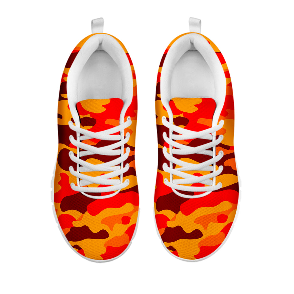 Orange Camouflage Print White Running Shoes