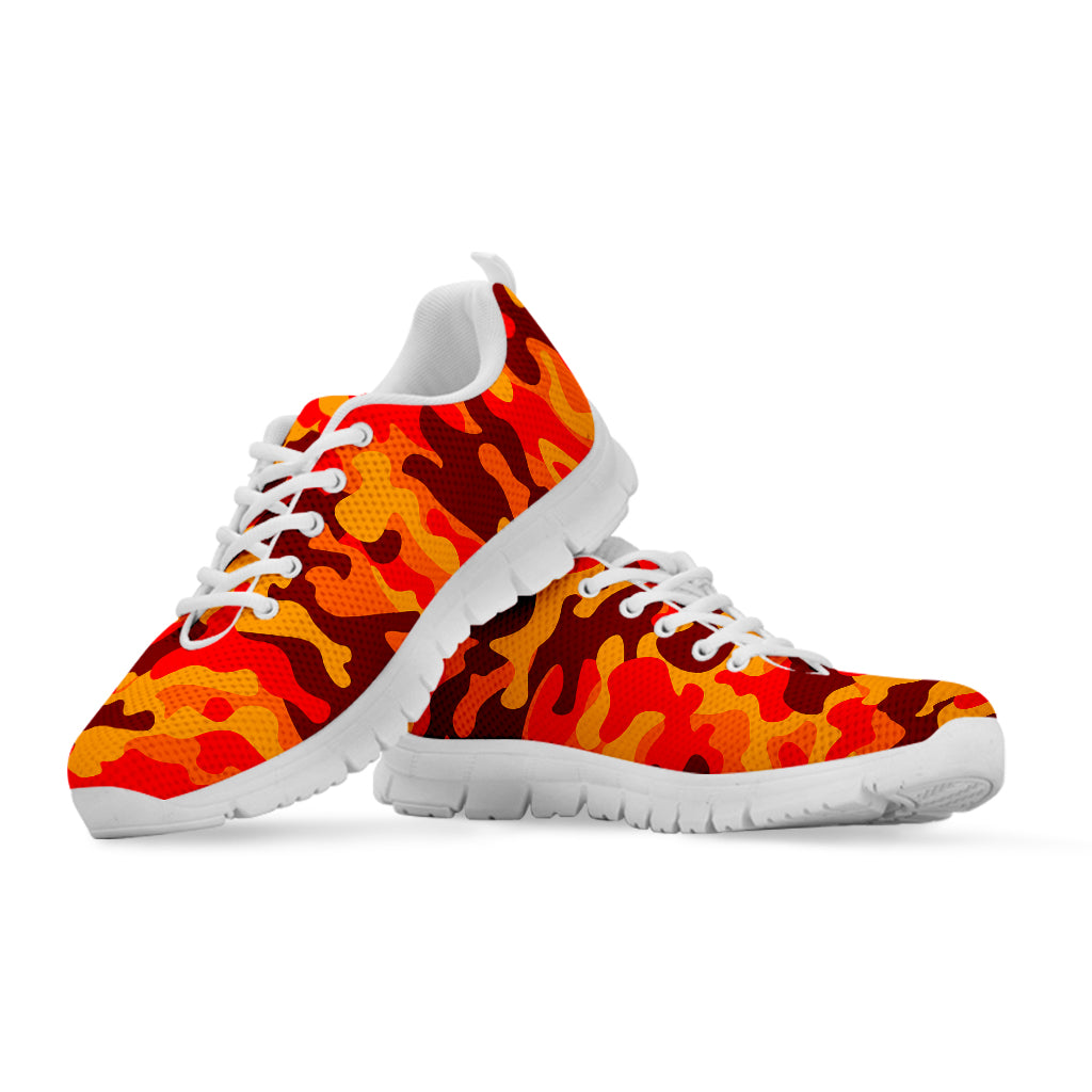 Orange Camouflage Print White Running Shoes