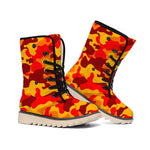 Orange Camouflage Print Winter Boots