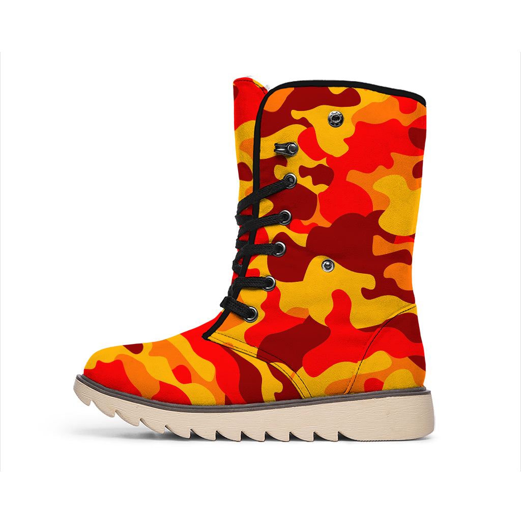 Orange Camouflage Print Winter Boots