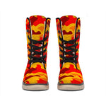 Orange Camouflage Print Winter Boots