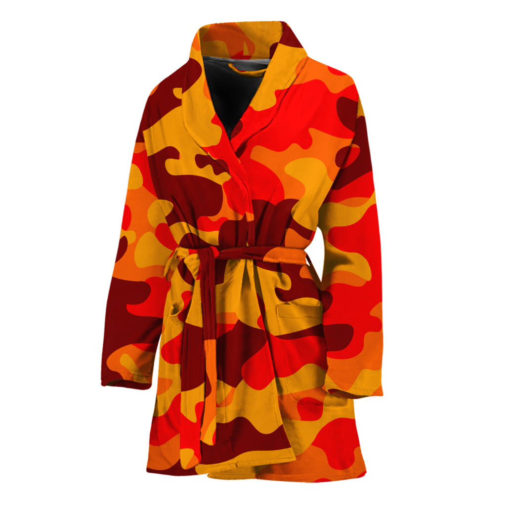 Orange Camouflage Print Women's Bathrobe