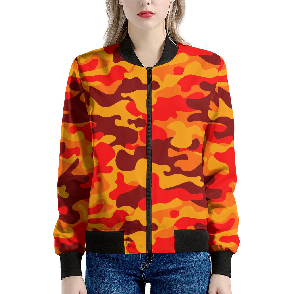 Orange Camouflage Print Women's Bomber Jacket