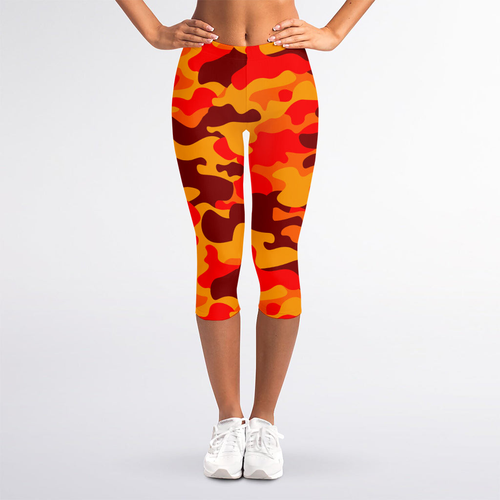 Orange Camouflage Print Women's Capri Leggings