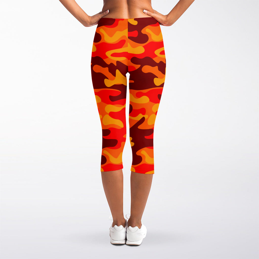Orange Camouflage Print Women's Capri Leggings