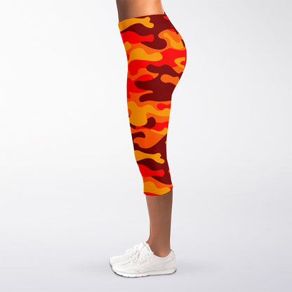 Orange Camouflage Print Women's Capri Leggings