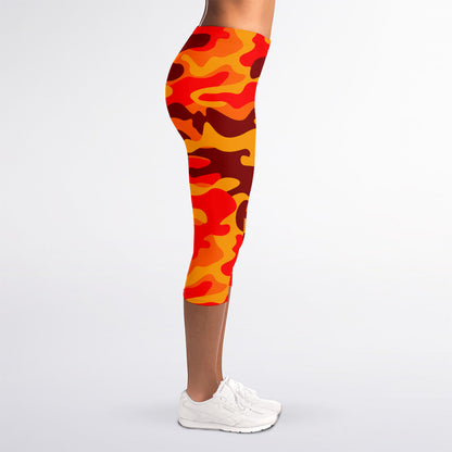 Orange Camouflage Print Women's Capri Leggings