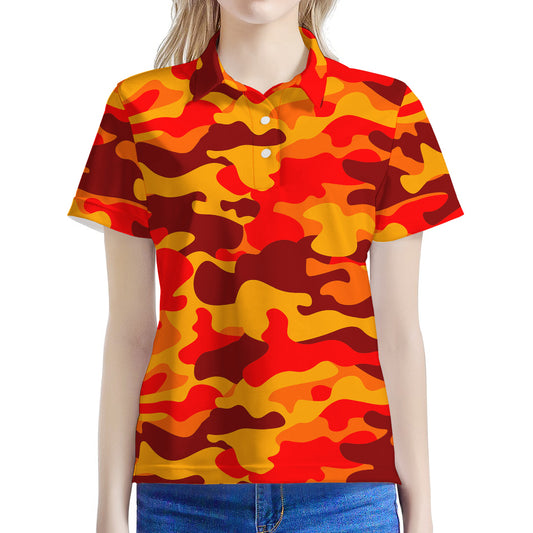 Orange Camouflage Print Women's Polo Shirt