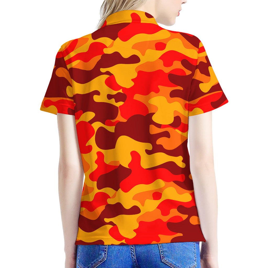 Orange Camouflage Print Women's Polo Shirt