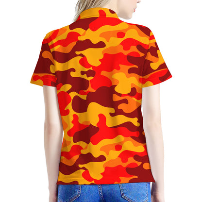 Orange Camouflage Print Women's Polo Shirt