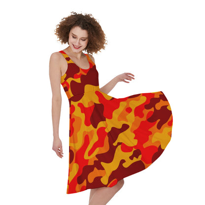Orange Camouflage Print Women's Sleeveless Dress
