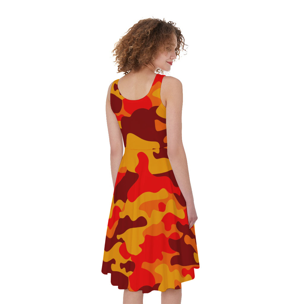 strapless open back dress Orange Camouflage Print Sleeveless Knee Length Dress – GearFrost