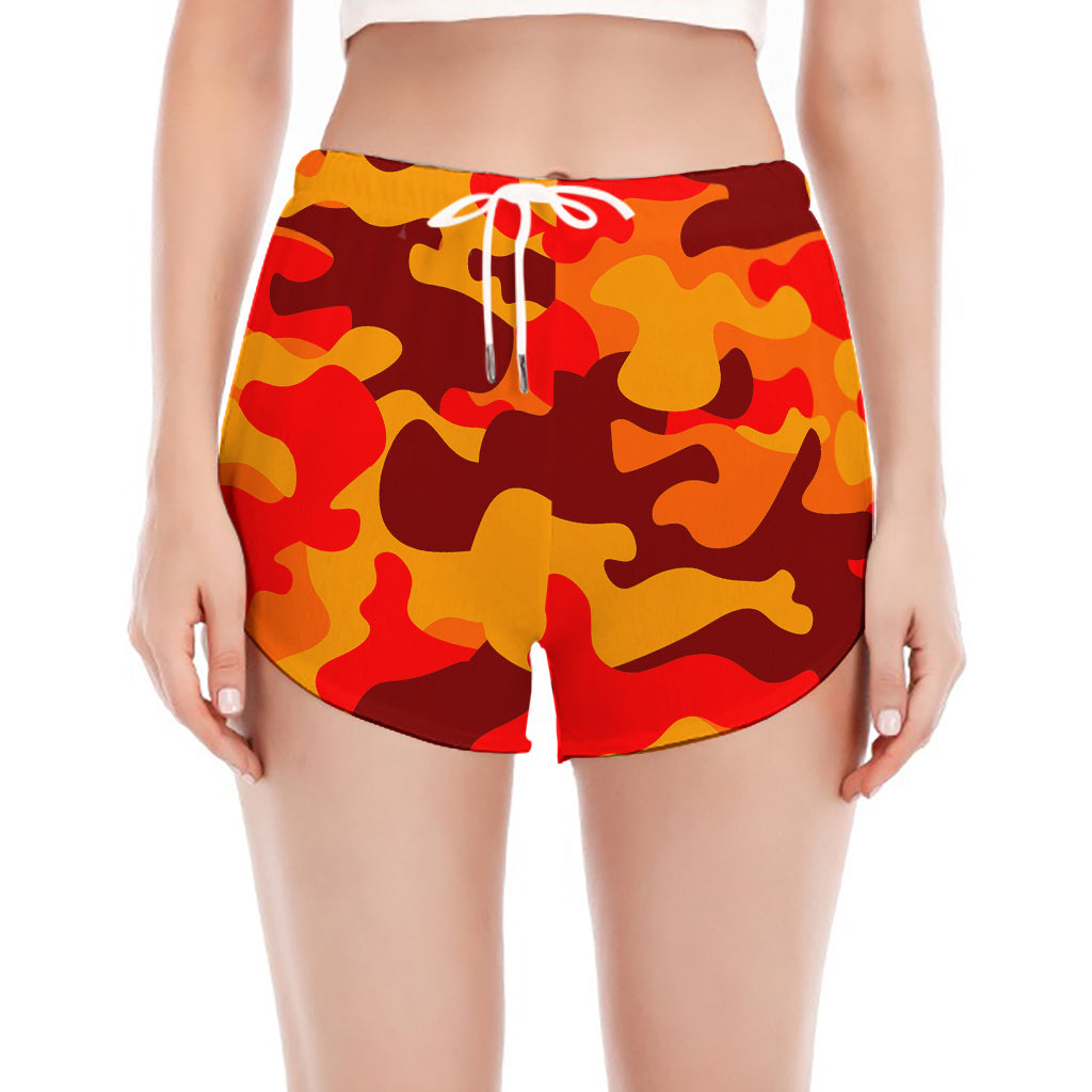 Orange Camouflage Print Women's Split Running Shorts