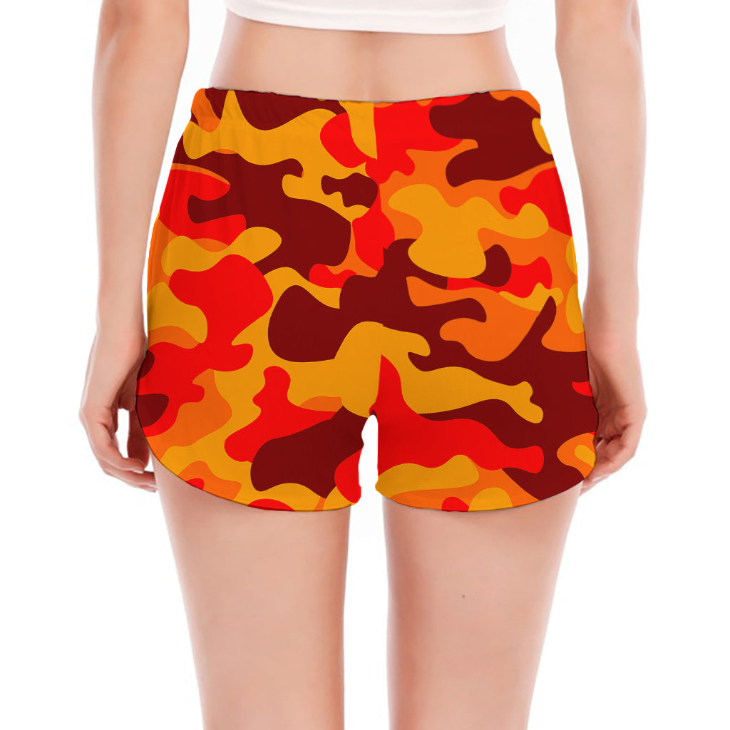Orange Camouflage Print Women's Split Running Shorts