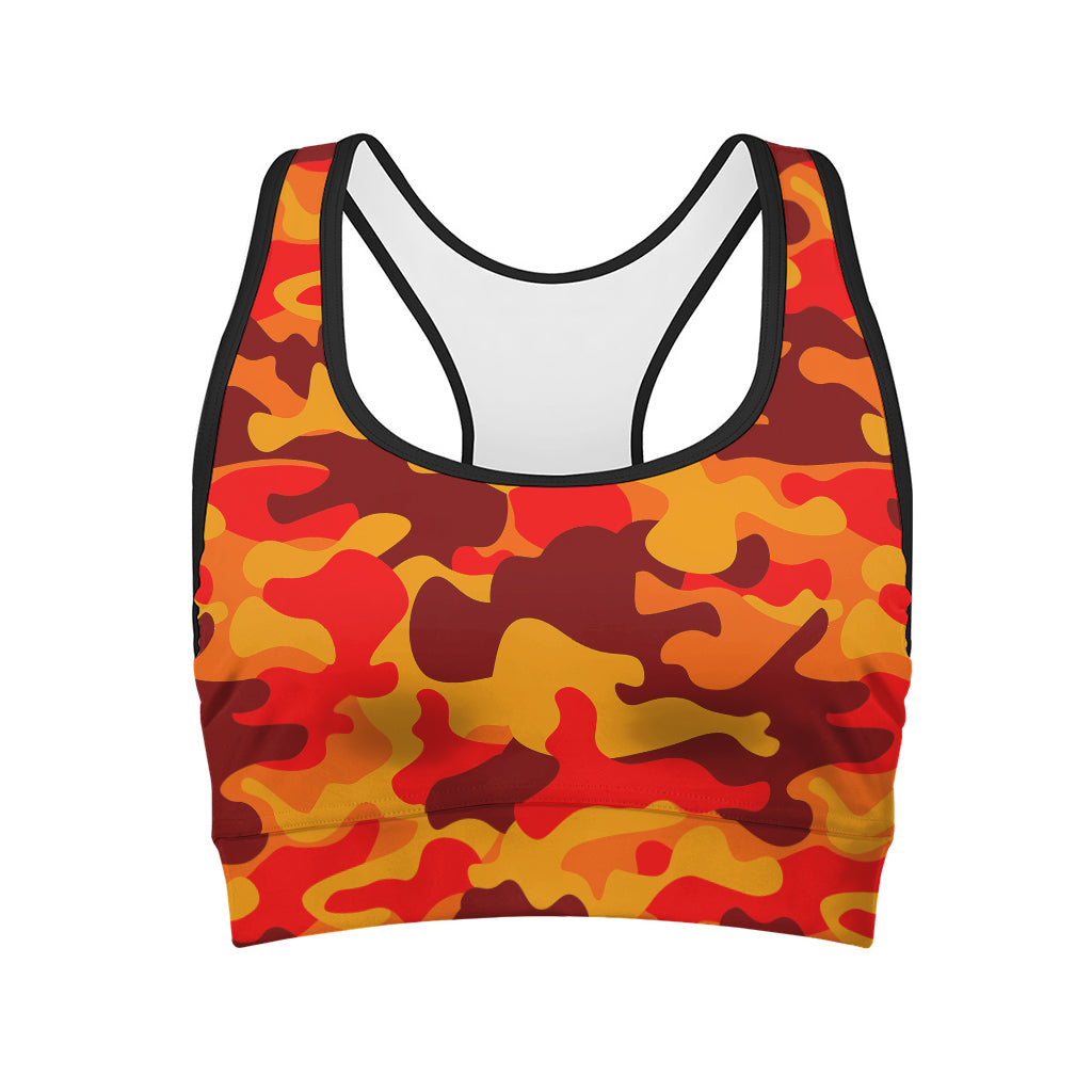Orange Camouflage Print Women's Sports Bra