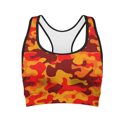 Orange Camouflage Print Women's Sports Bra