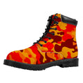 Orange Camouflage Print Padded Collar Lace Up Boots
