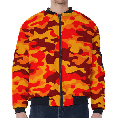 Orange Camouflage Print Zip Sleeve Bomber Jacket