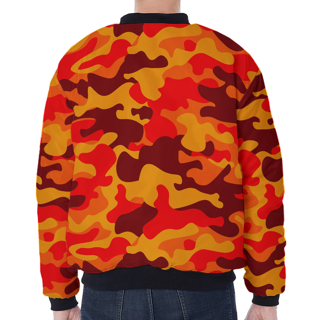 Orange Camouflage Print Zip Sleeve Bomber Jacket