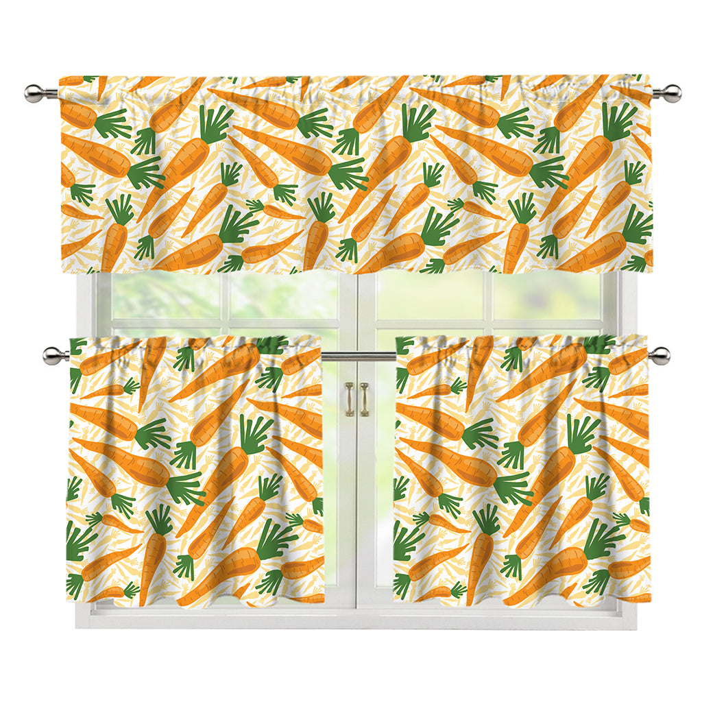 Orange Carrot Pattern Print 3 Piece Kitchen Curtains