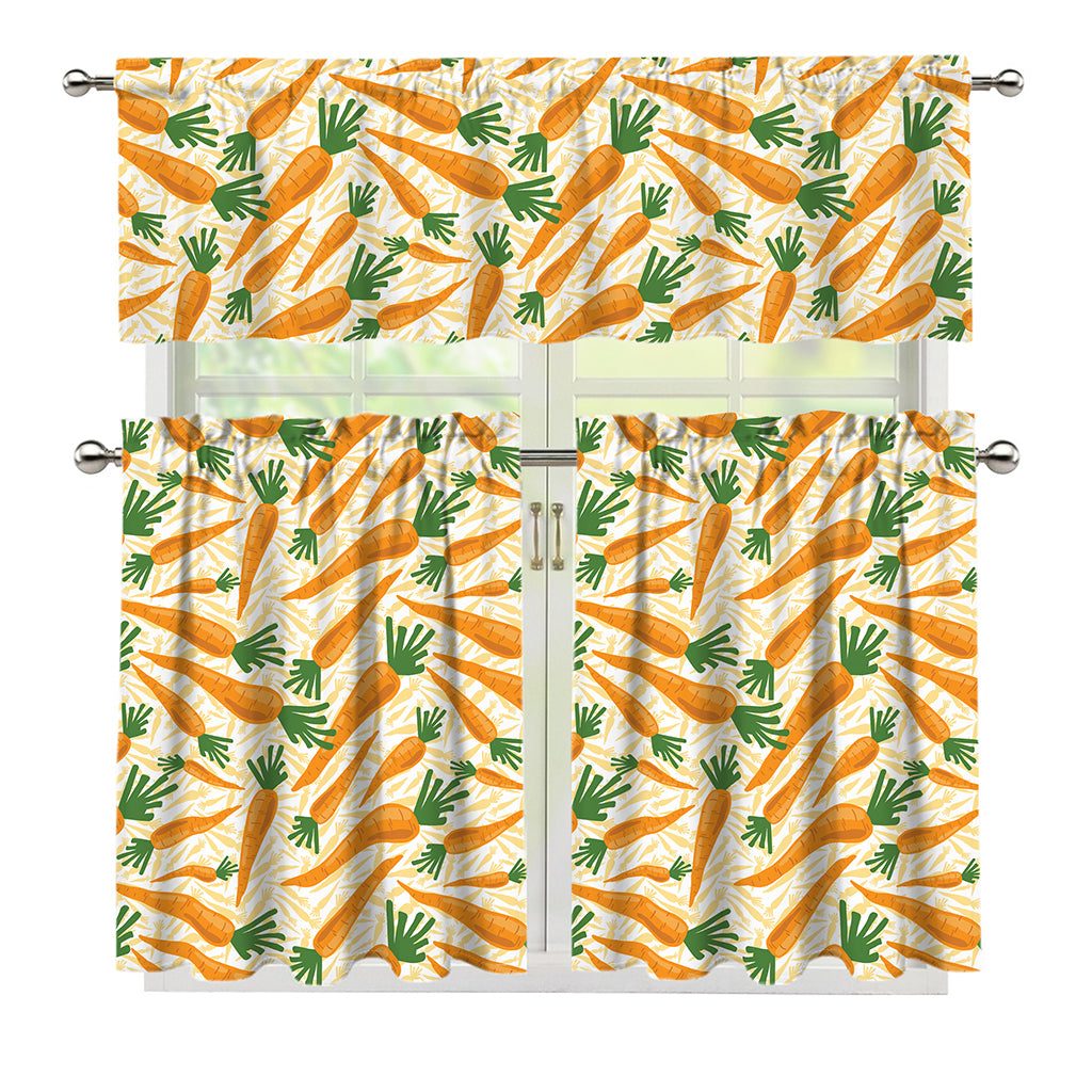 Orange Carrot Pattern Print 3 Piece Kitchen Curtains