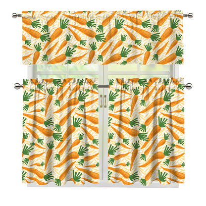 Orange Carrot Pattern Print 3 Piece Kitchen Curtains