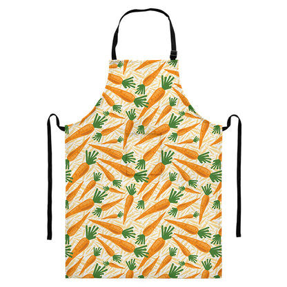 Orange Carrot Pattern Print Bib Apron With Pocket
