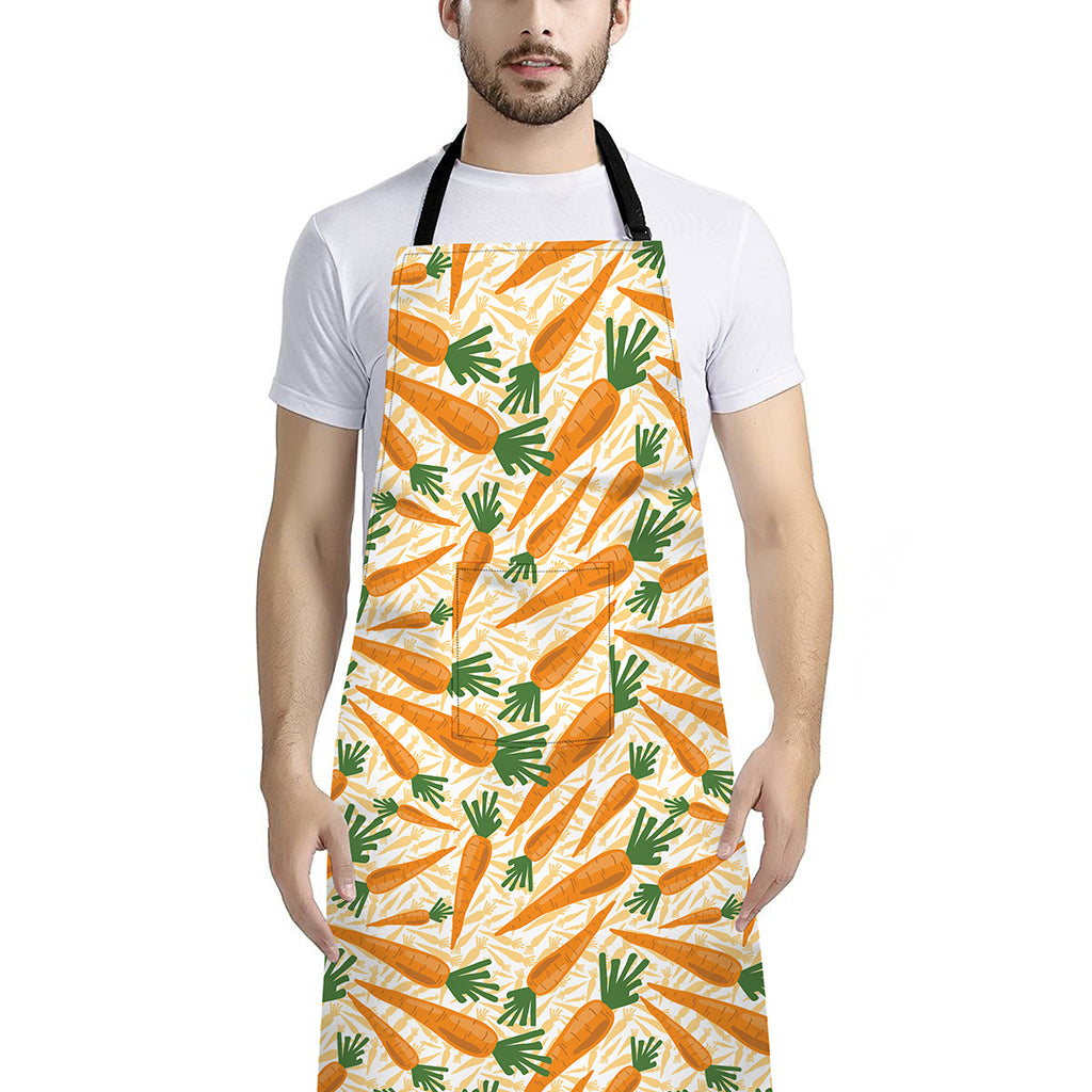 Orange Carrot Pattern Print Bib Apron With Pocket