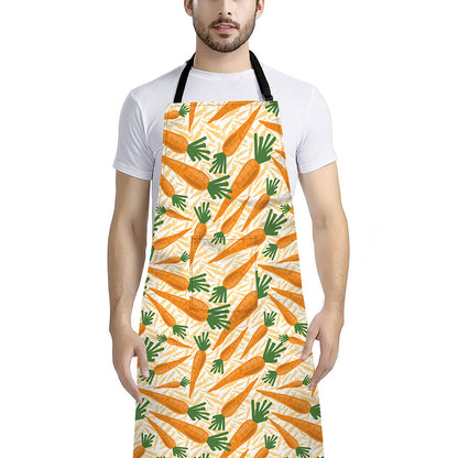 Orange Carrot Pattern Print Bib Apron With Pocket